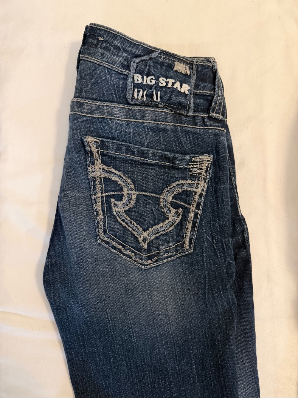 Big Star Women's Washed Blue Straight Leg Jeans with Distressed Pocket